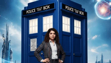 Billie Piper standing in front of the TARDIS as the new Doctor in Doctor Who