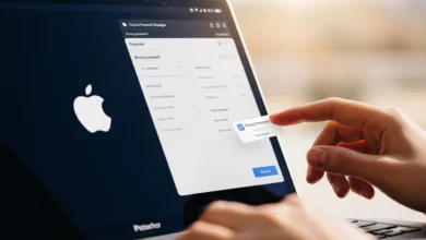 Person using a secure password manager to protect Apple account from data breaches