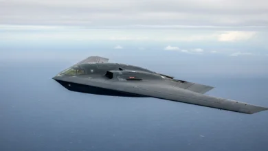 B‑2 Spirit stealth bomber flying during global deployment from Guam