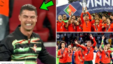 Cristiano Ronaldo kneeling in tears after Portugal wins Nations League final