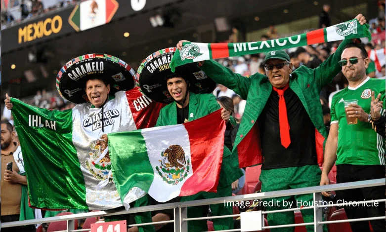 Excited fans cheering during the Mexico vs USA Gold Cup 2025 Final at NRG Stadium in Houston.