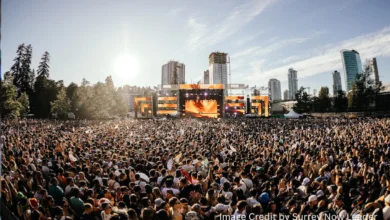 Large crowd enjoying live EDM performance at FVDED in the Park 2025 in Holland Park, Surrey