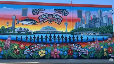 A vibrant community mural painted by Surrey residents as part of the Our City beautification campaign, reflecting cultural pride and urban renewal.