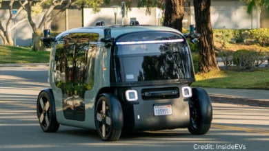 Zoox electric steering wheelless robotaxi on the streets of Las Vegas during its U.S. launch