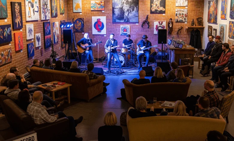 A live music night inside a cozy community art hub in Abbotsford.