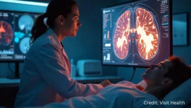 Doctor reviewing an AI-powered medical diagnostic interface on a digital screen