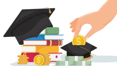 Illustration of graduation caps, books, and coins representing BC Student Loan Relief programs helping students manage education debt.
