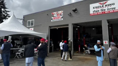 Abbotsford Vaisakhi community event at Eagle King Motors with sangat gathering and langar seva setup