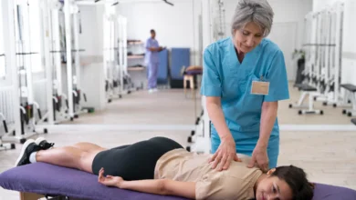 Patient receiving physiotherapy treatment in a clinic showing physiotherapy cost in Canada and real rehabilitation session