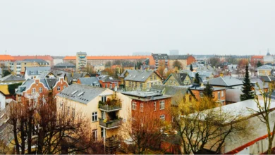 condo vs townhouse vs detached in Canada residential neighborhood showing mixed housing types and buildings