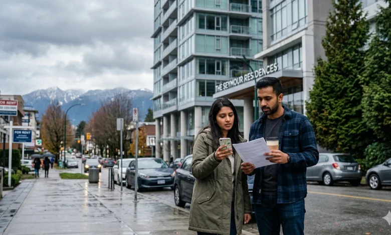 Young couple searching for their first rental apartment in Vancouver.