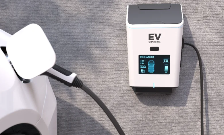 Home EV Charger Installation with a Level 2 charging station connected to an electric vehicle