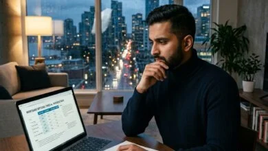 Young Canadian homebuyer comparing fixed and variable mortgage options.