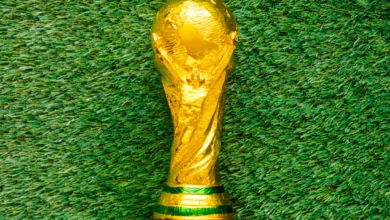 FIFA World Cup 2026 in Canada trophy displayed on a football field representing the excitement of the upcoming global soccer tournament